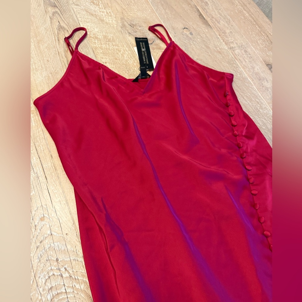Banana Republic Red Satin Slip Maxi Dress with Side Button Detail 12 NWT - Picture 2 of 8